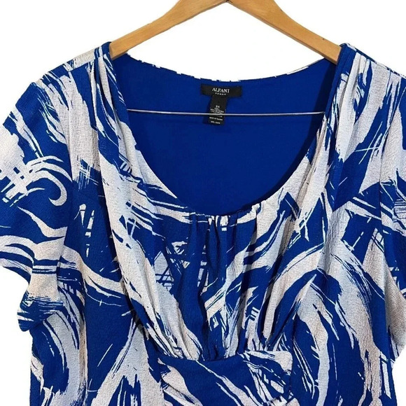 Alfani Blouse Plus 3X Abstract Pattern Stretch Gathered Ruched Waist Pullover - Picture 7 of 8